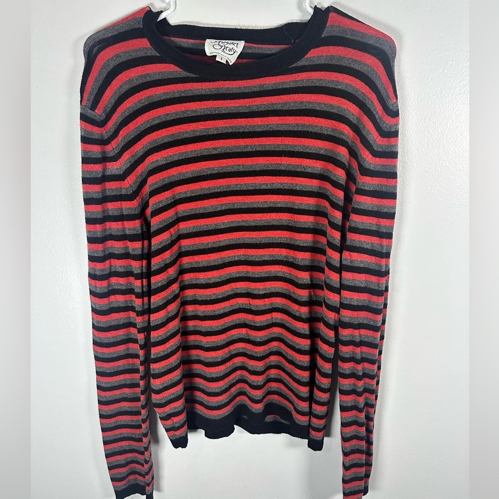 Margaret O'Leary Red , Gray, and Black Striped Crewneck Top size 1